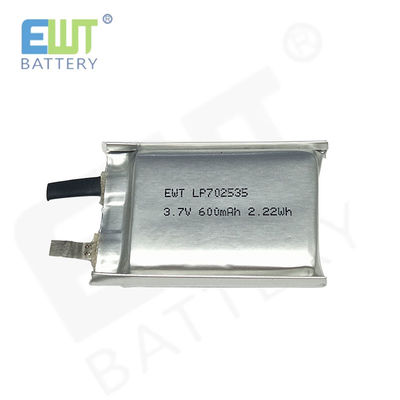 耐久性のあるリチウムポリマー充電電池 LP702535 3.7V 600mAh OEM ODMサポートと過剰放電保護