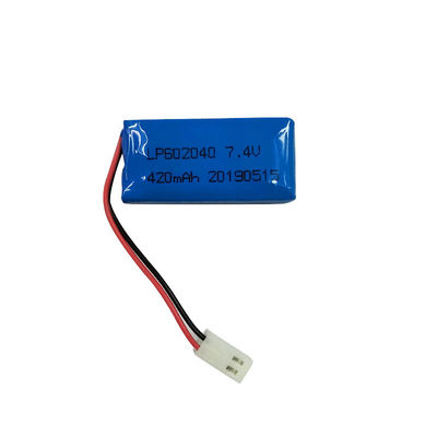 LP602040 7.4V 420MAH リチウムポリマー電池 0.2C充電電流とPCMを含む