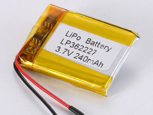 LP362227 3.7V 240mAh リチウムポリマー電池 高エネルギー密度 150-200 Wh/kg 最大放電電電流 0.35A