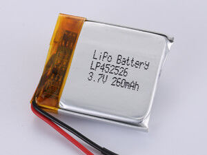 3.7V LP452526 260MAH 長持ちするリチウムイオンポリマー電池 エネルギー密度 150-200 Wh/kg 放電温度 -20°Cから60°C