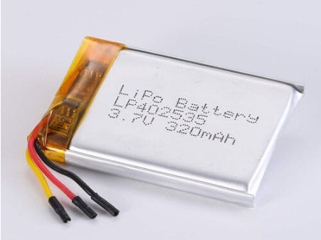 LP402535 3.7V 320MAH リチウムイオン電池 2時間の充電時間とシルバーホイールと透明PVC