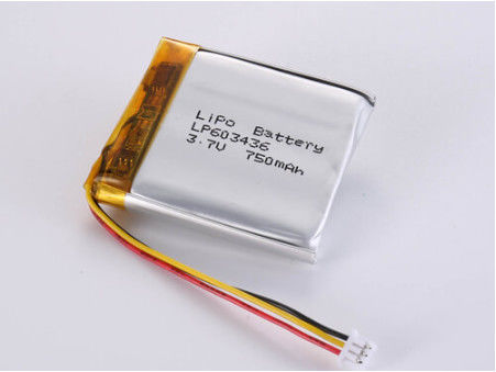 LP603436 3.7V 750 MAH プリズマ式リチウムポリマーバッテリー 銀 性能化学
