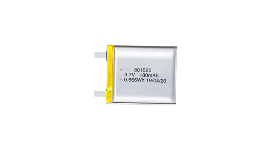 801520 3.7V 180mAh 高エネルギー密度と300回の充電サイクルを備えたリチウムポリマー電池